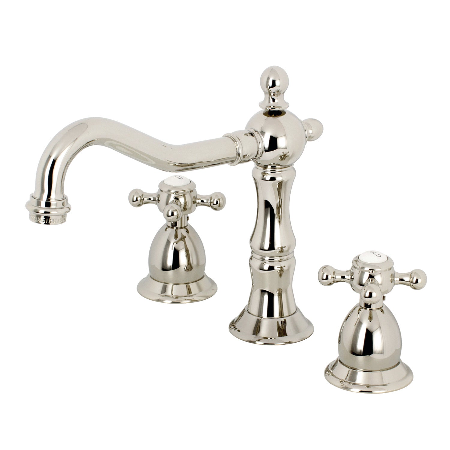 Kingston Heirloom KS1976BX - Heritage Two-Handle 3-Hole Deck Mount Widespread Bathroom Faucet with Brass Pop-Up, Polished Nickel — image 1